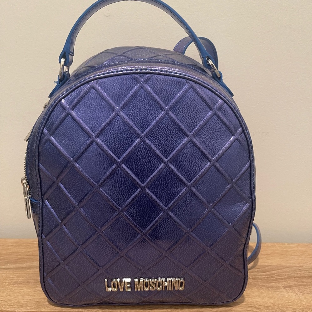 Love Moschino metallic blue small book bag